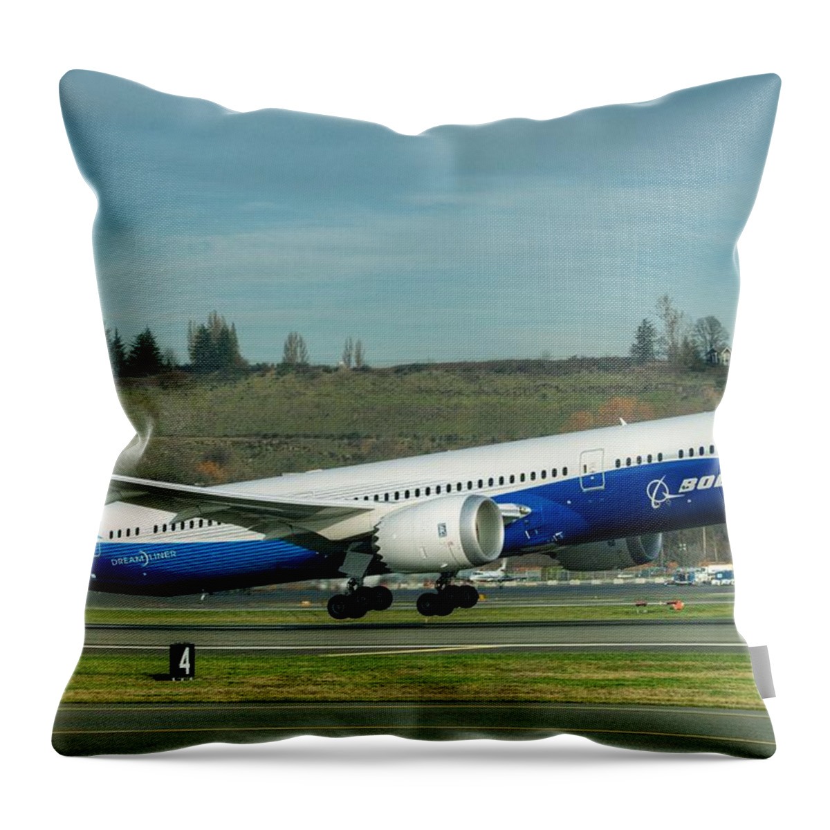 Boeing Throw Pillow featuring the photograph Boeing 787-9 Gets Airborne by Jeff Cook