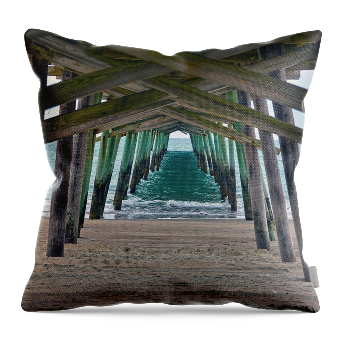 Bogue Banks Fishing Pier Throw Pillow featuring the photograph Bogue Banks Fishing Pier by Sandi OReilly