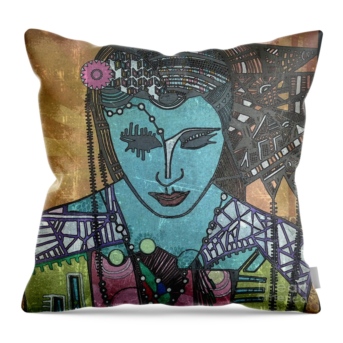 Woman Throw Pillow featuring the painting BoHee woman by Amy Sorrell