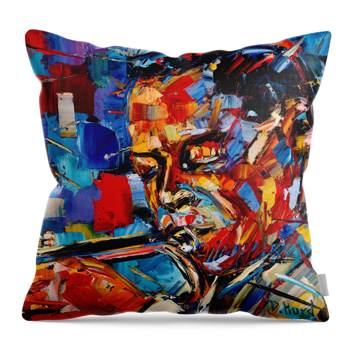 Miles Davis Throw Pillow featuring the painting Bold Jazz Series Miles Davis by Debra Hurd