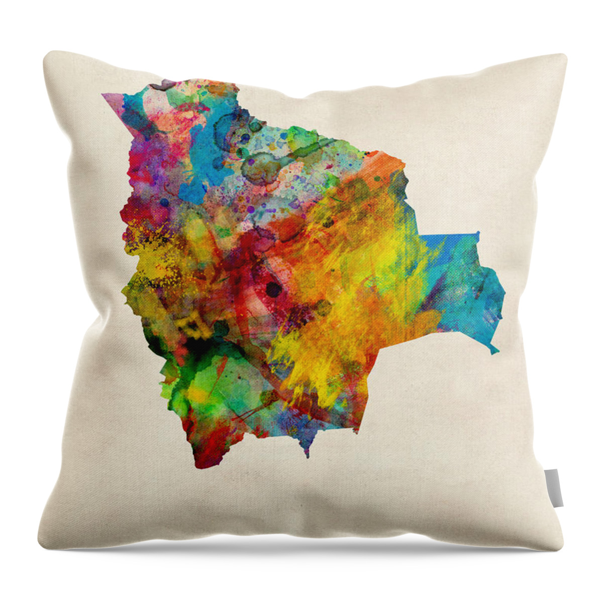Map Art Throw Pillow featuring the digital art Bolivia Watercolor Map by Michael Tompsett