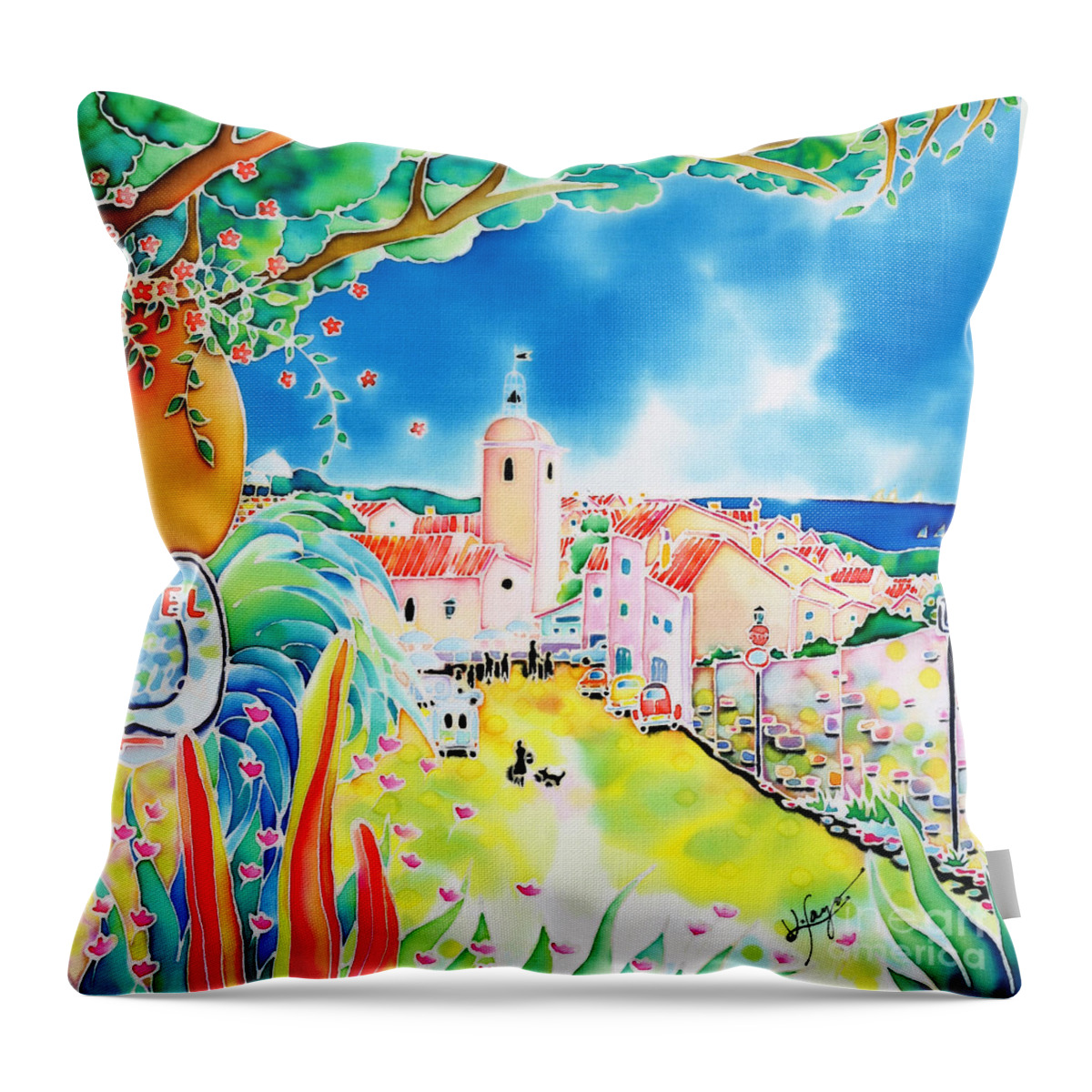 France Throw Pillow featuring the painting Bon dimanche by Hisayo OHTA