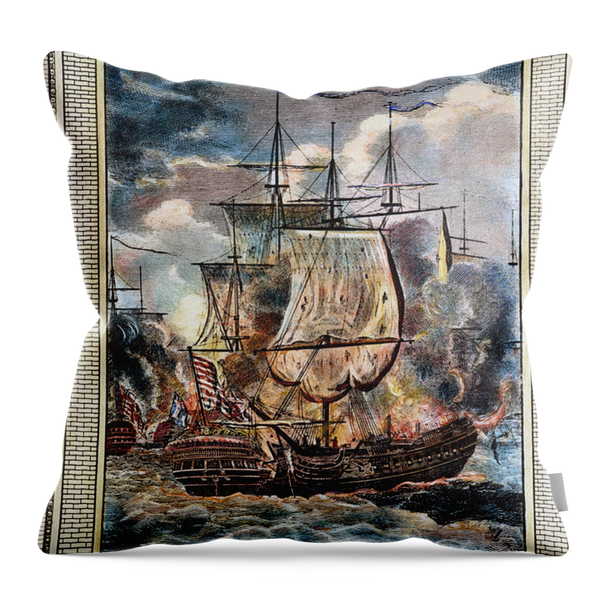 1779 Throw Pillow featuring the photograph Bonhomme Richard, 1779 by Granger