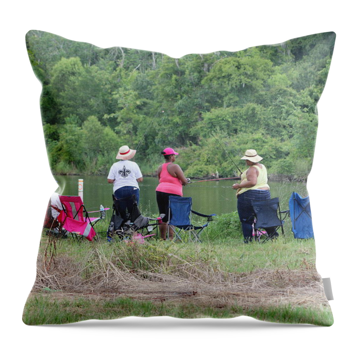 Lake Throw Pillow featuring the photograph Bonnie Carrie Spillway Fishing 2 by Michelle Powell