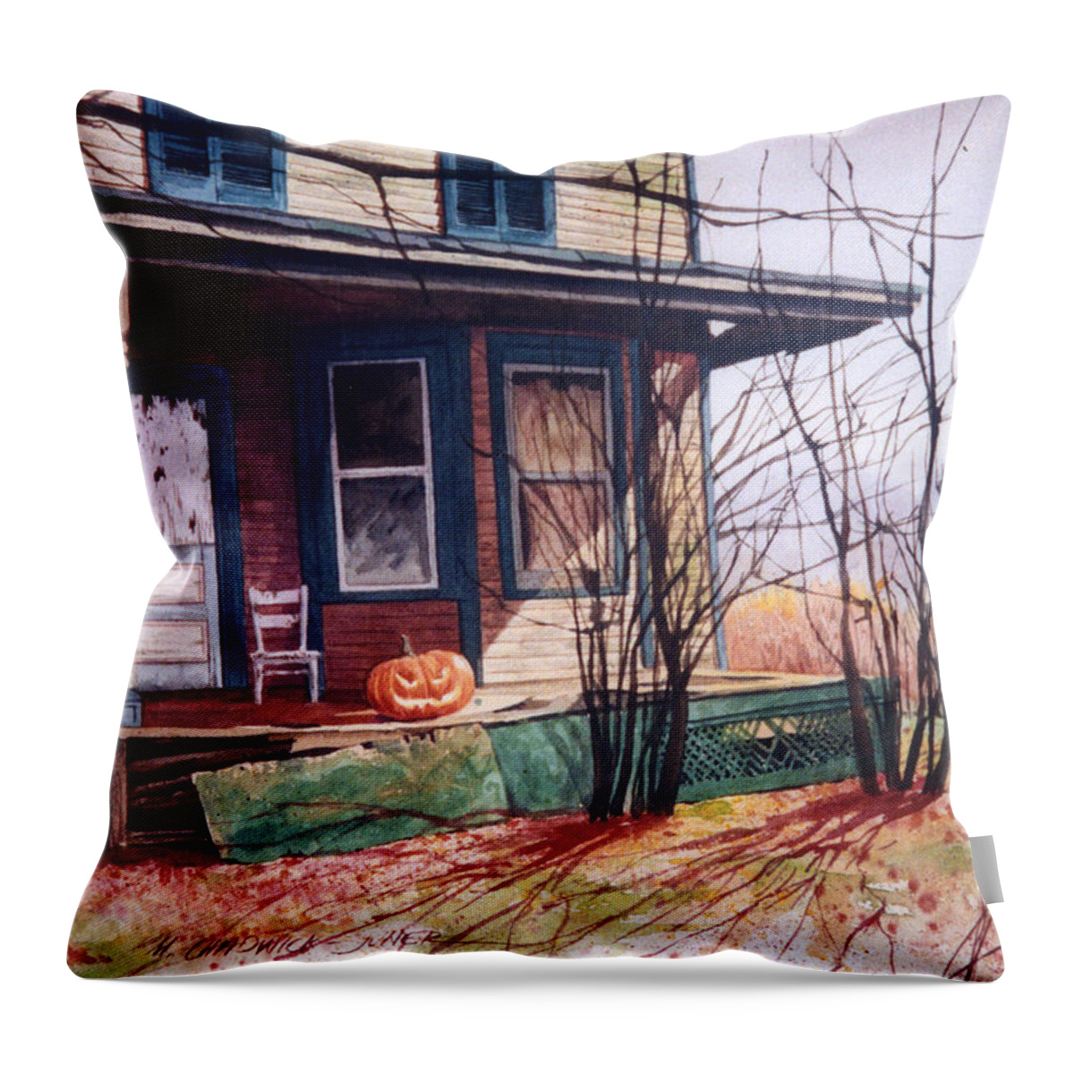 Jack-o-lantern Throw Pillow featuring the painting Boo's House by Marguerite Chadwick-Juner