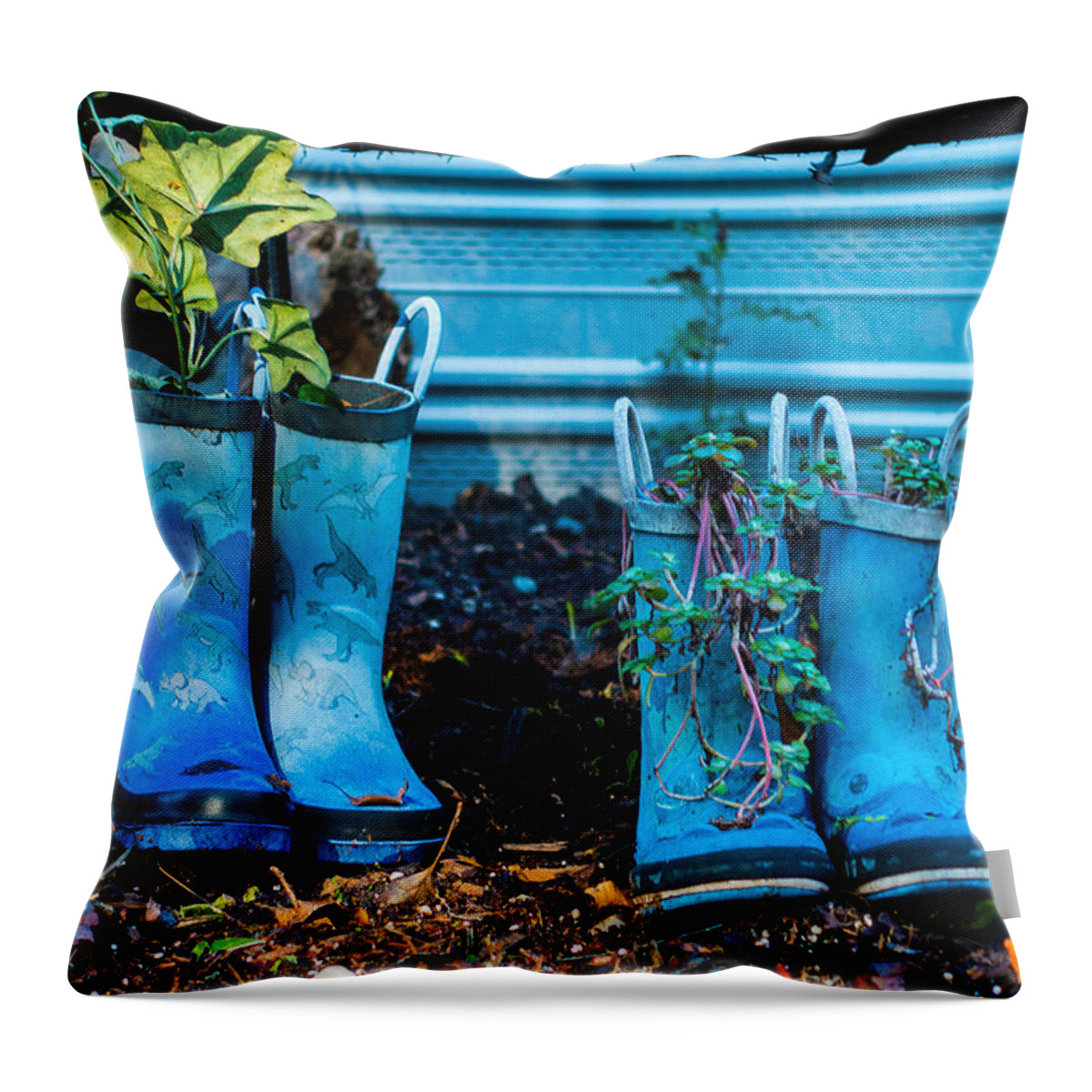 Boots Throw Pillow featuring the photograph Boot Planters by Ron Roberts