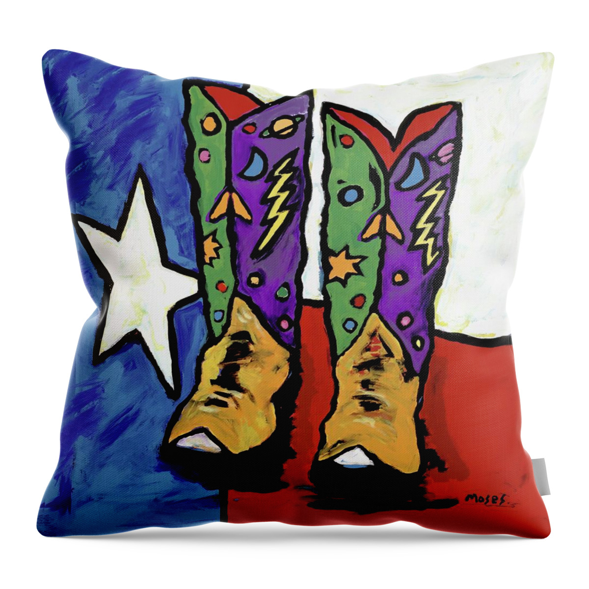 Texas Art Throw Pillow featuring the painting Boots On A Texas Flag by Dale Moses