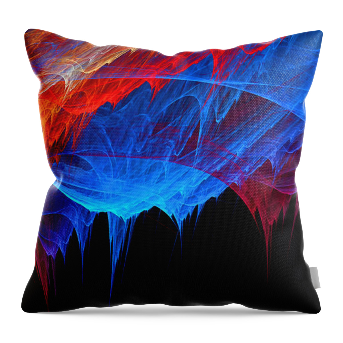 Red Throw Pillow featuring the digital art Borealis - Blue and Red Abstract by Lourry Legarde