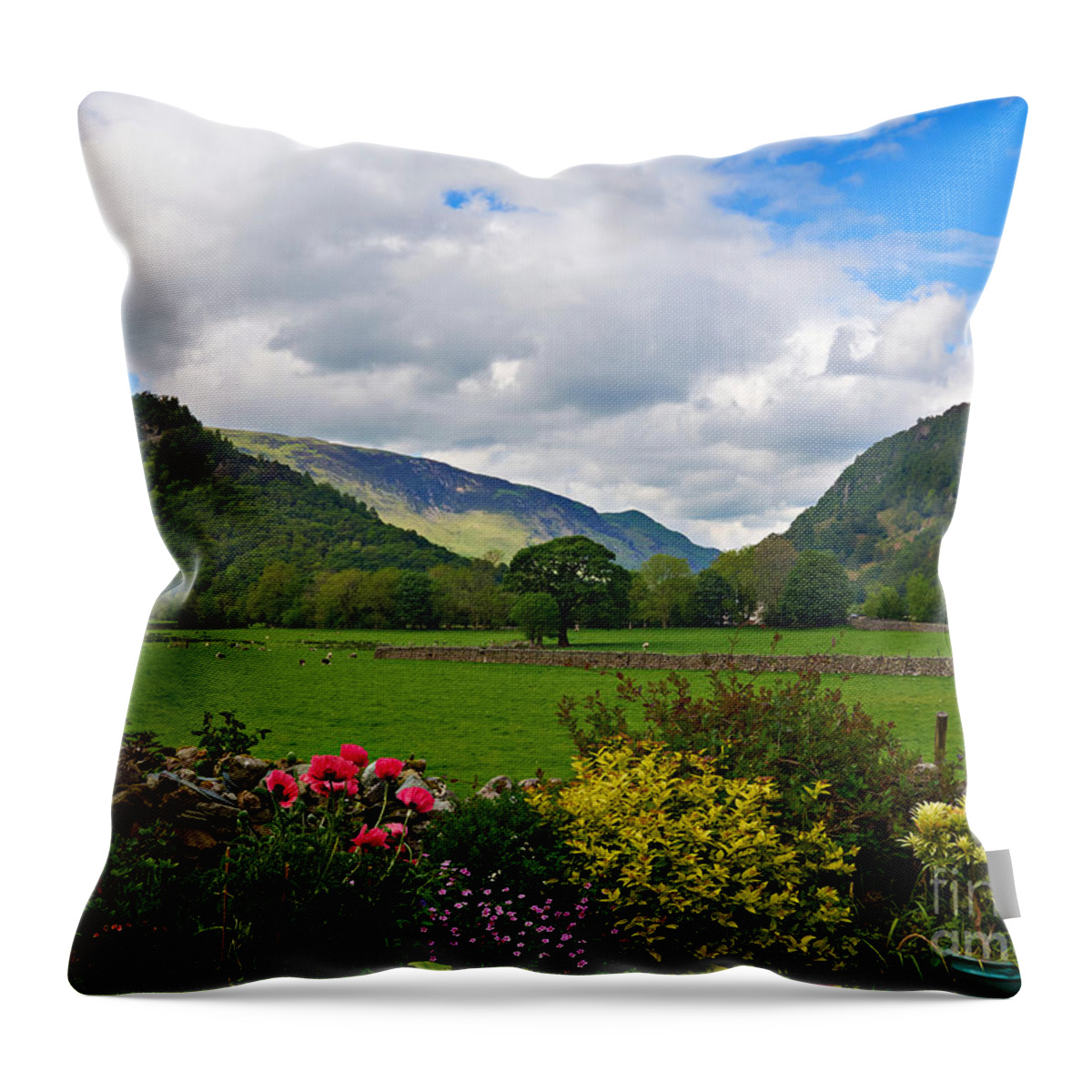 Kings How Throw Pillow featuring the photograph Borrowdale from a pretty garden in Rosthwaite by Louise Heusinkveld