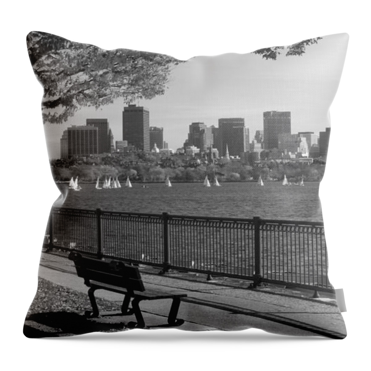Boston Throw Pillow featuring the photograph Boston Charles River black and white by John Burk