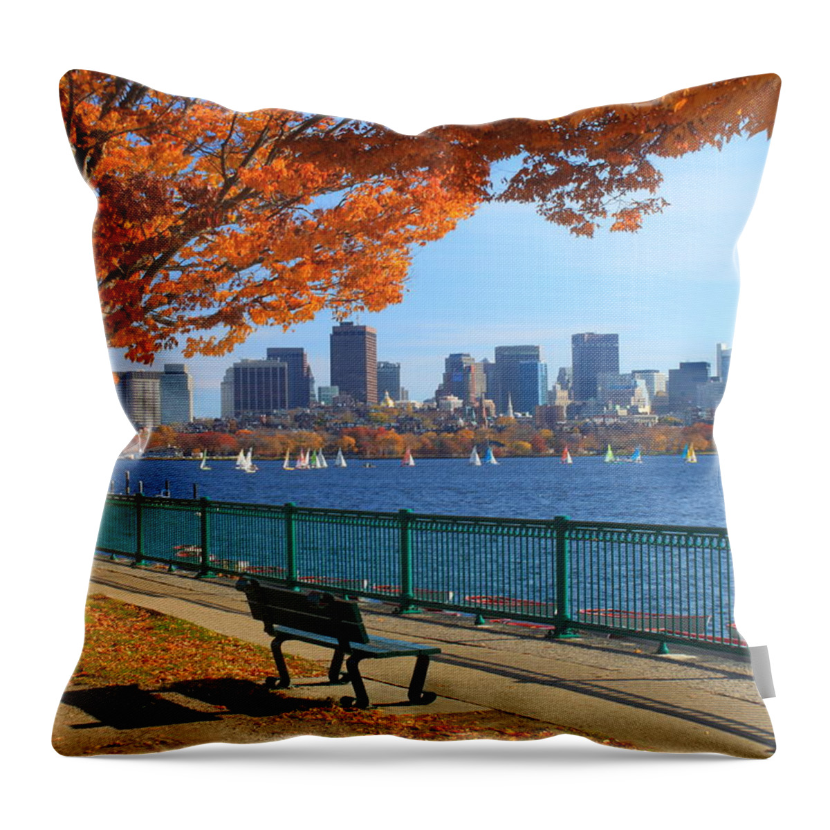Boston Throw Pillow featuring the photograph Boston Charles River in Autumn by John Burk