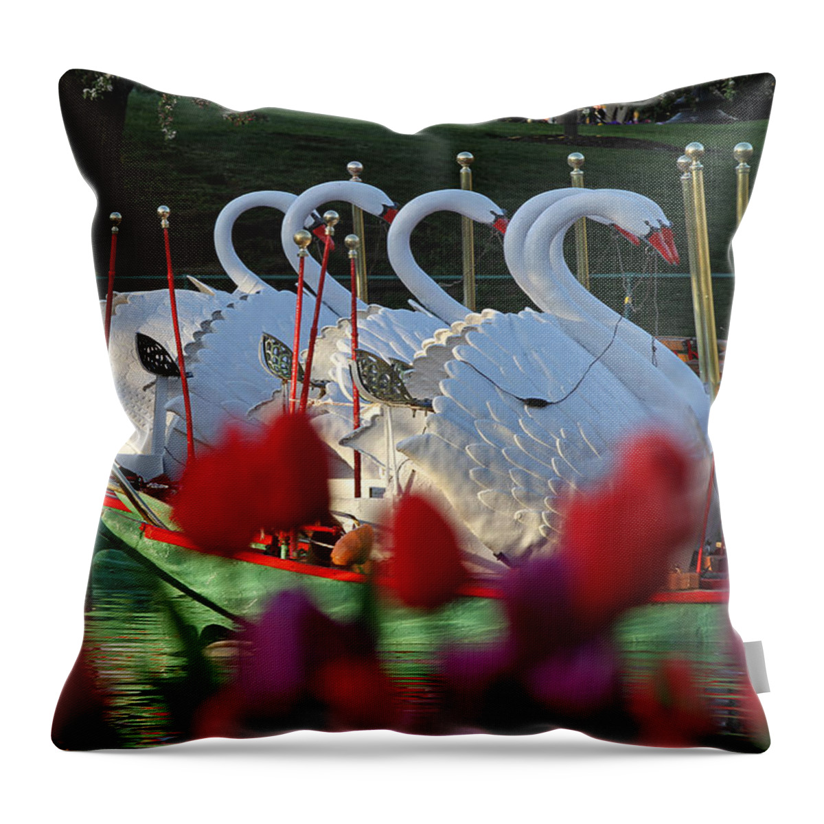 Swan Boat Throw Pillow featuring the photograph Boston Public Garden and Swan Boats by Juergen Roth