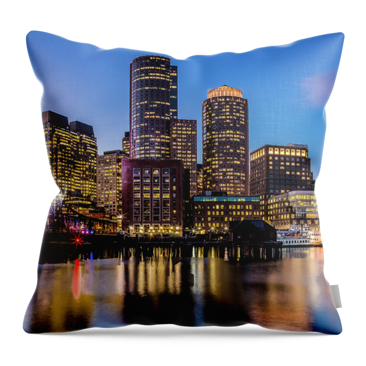 Downtown District Throw Pillow featuring the photograph Boston Skyline At Sunset by (c) Swapan Jha