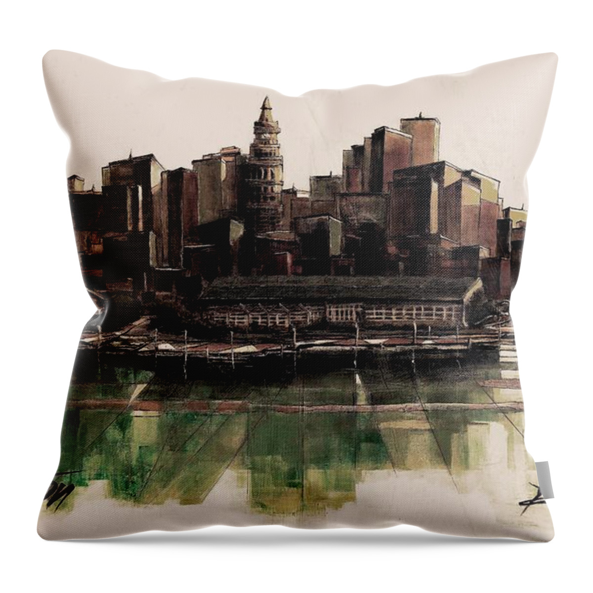 Fineartamerica.com Throw Pillow featuring the painting Boston Skyline Number 3311 by Diane Strain