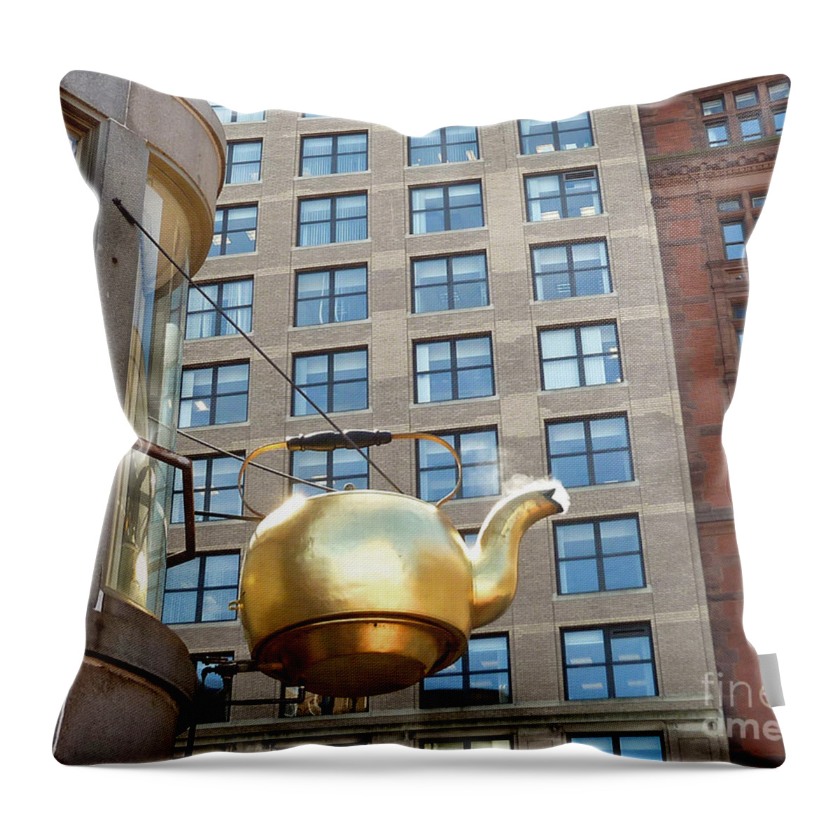 Boston Throw Pillow featuring the photograph Boston Teapot - color closeup by Cheryl Del Toro