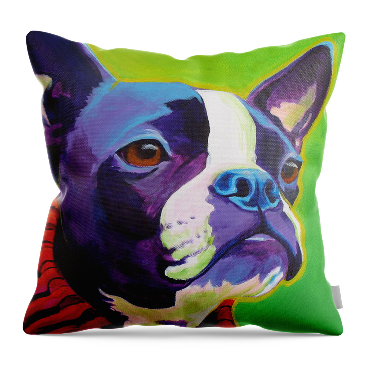 Boston Throw Pillow featuring the painting Boston Terrier - Ridley by Dawg Painter