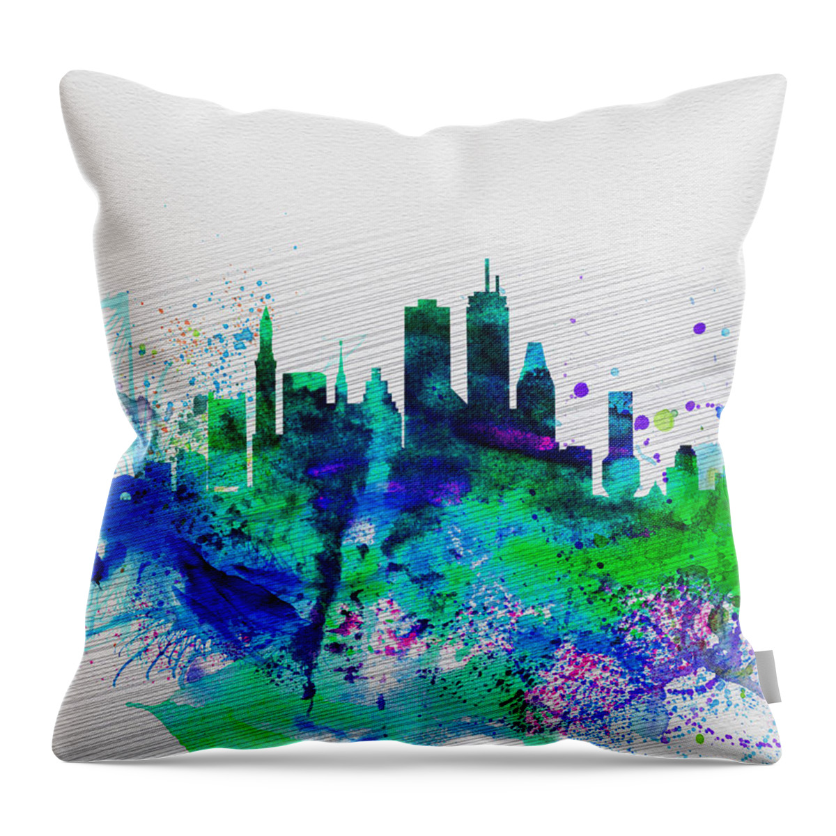Boston Throw Pillow featuring the painting Boston Watercolor Skyline by Naxart Studio