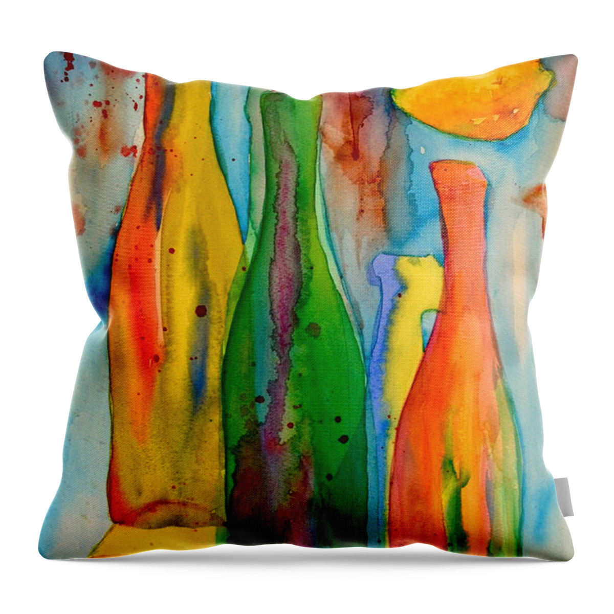Bottle Throw Pillow featuring the painting Bottles And Lemons by Beverley Harper Tinsley