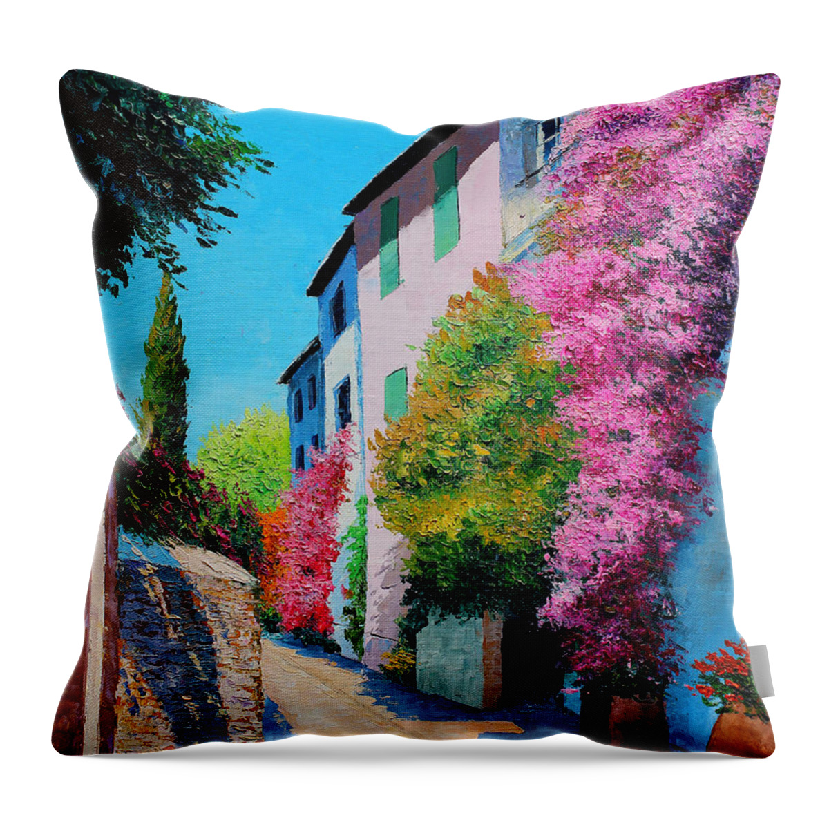 Jean-marc Janiaczyk Throw Pillow featuring the digital art Bougainvillea in Grimaud by MGL Meiklejohn Graphics Licensing