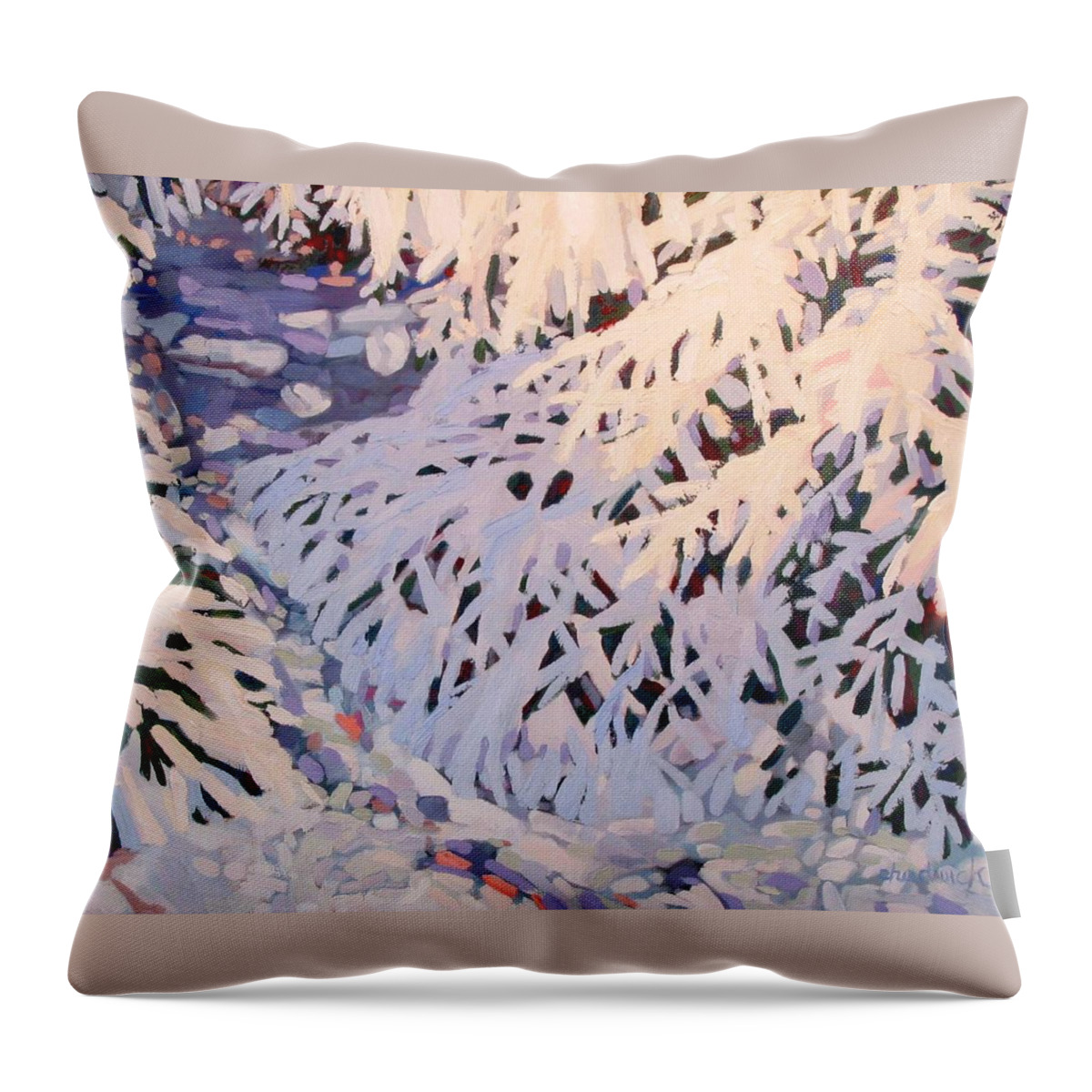 Snow Throw Pillow featuring the painting Bough-zers by Phil Chadwick