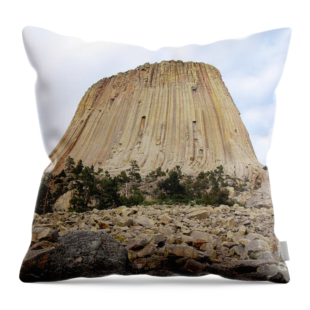 Travelpixpro Devils Tower Throw Pillow featuring the photograph Boulder Field beneath Devils Tower National Monument Wyoming USA by Shawn O'Brien