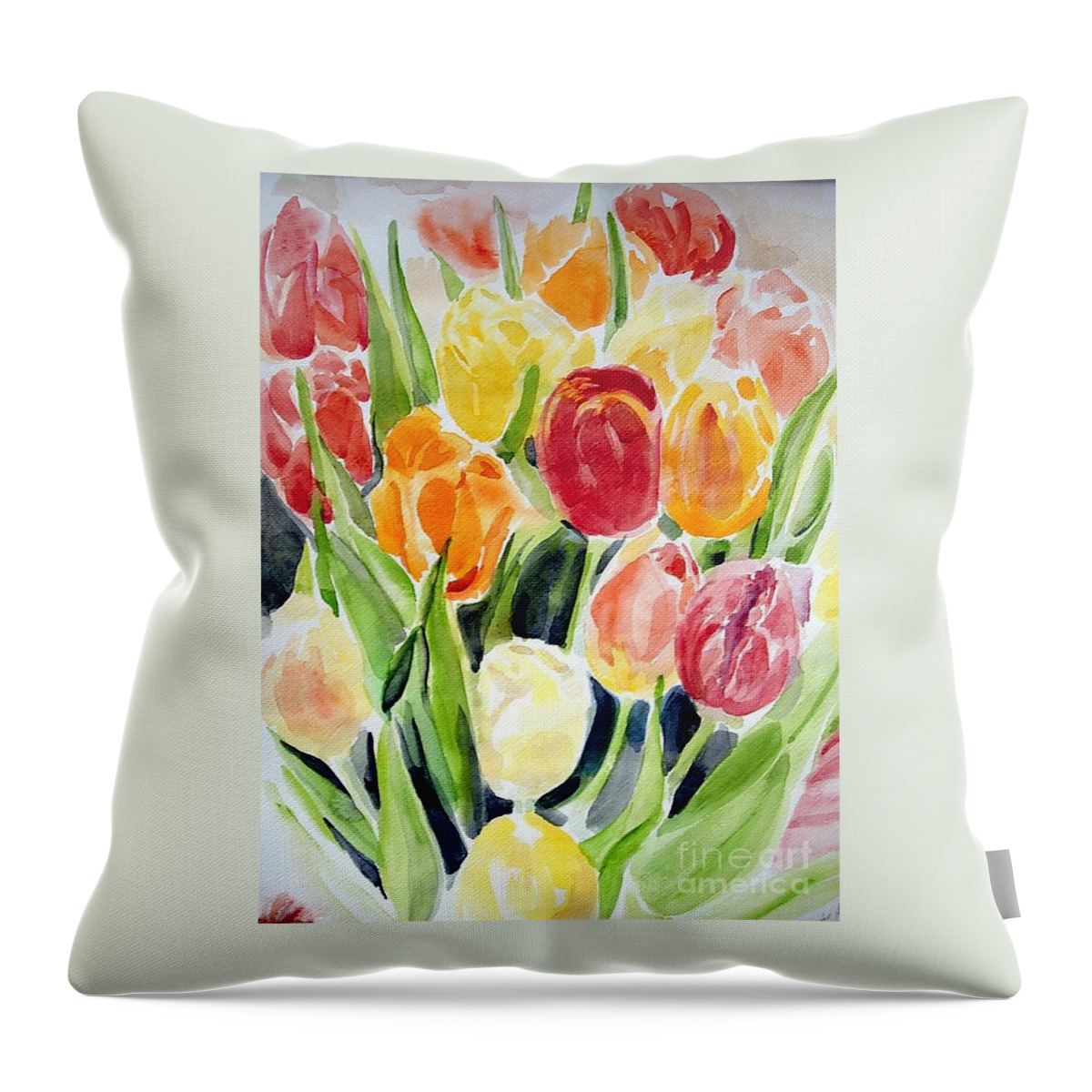 Tulips Throw Pillow featuring the painting Bouquet of tulips by Elaine Berger