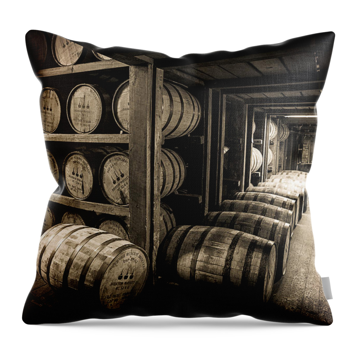 Bourbon Throw Pillow featuring the photograph Bourbon Barrels by Karen Varnas