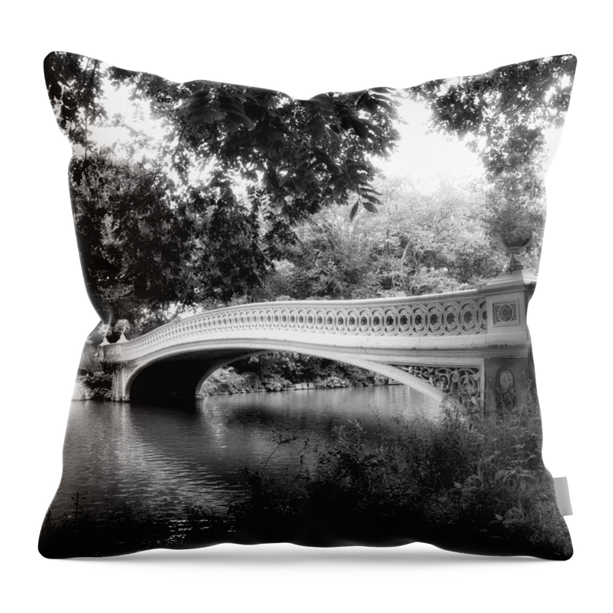 Bridge Throw Pillow featuring the photograph Bow Bridge in Black and White by Jessica Jenney
