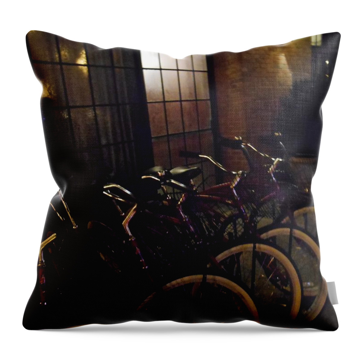 Bikes Throw Pillow featuring the photograph Bowery Bikes by Joan Reese