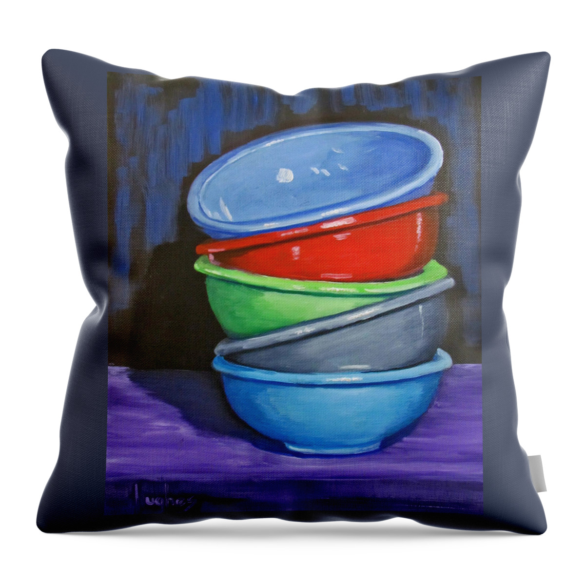 Bowl Throw Pillow featuring the painting Bowls by Kevin Hughes