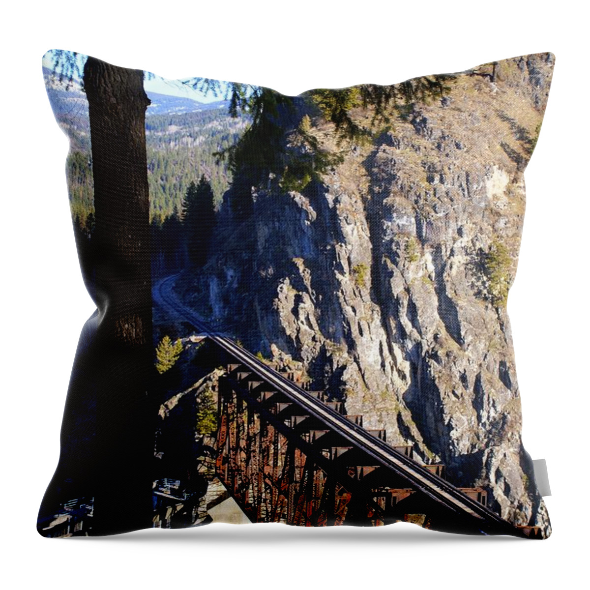 Box Canyon Dam Throw Pillow featuring the photograph Box Canyon Dam RailRoad Crossing by Loni Collins