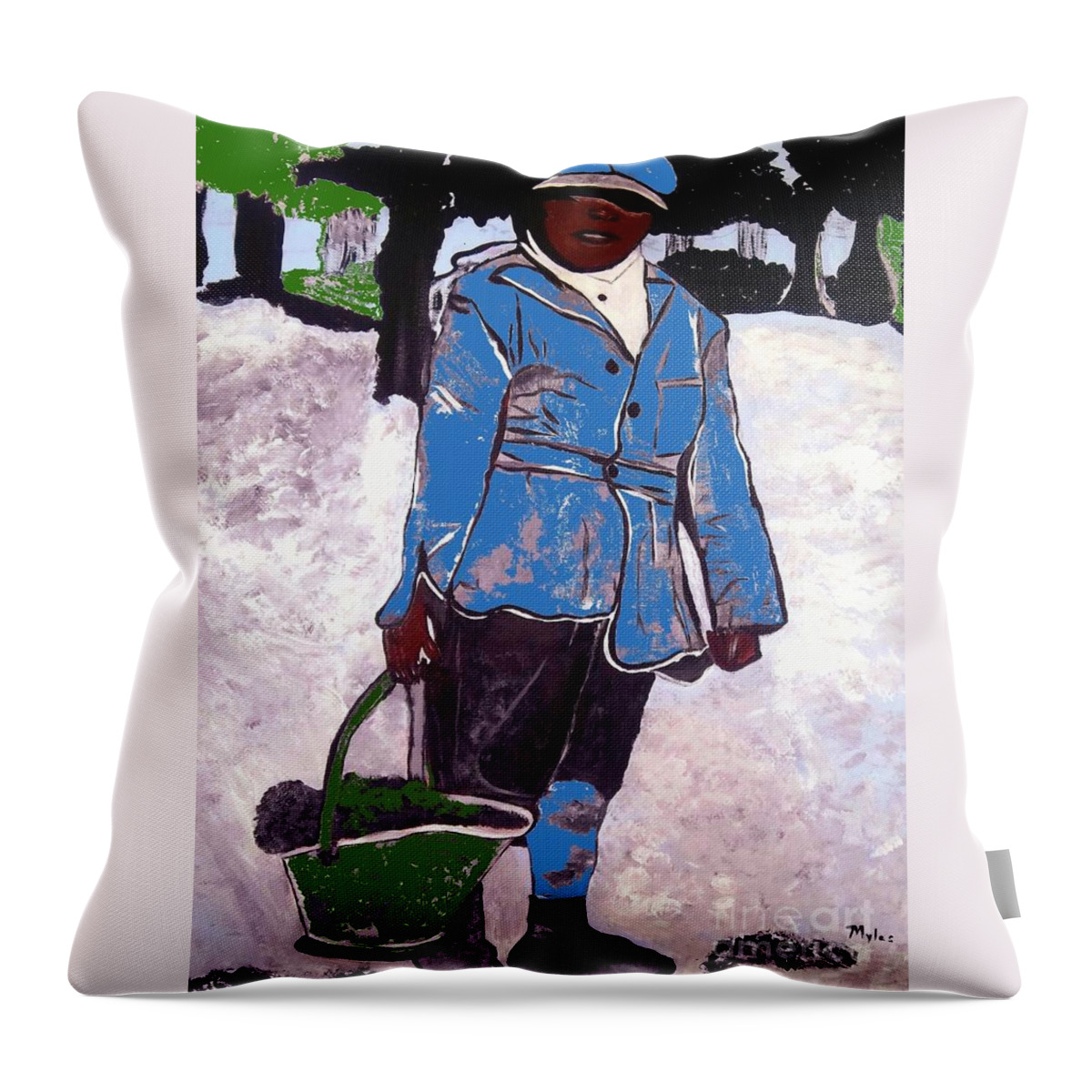 Boy Throw Pillow featuring the painting Boy Carrying Coal Circa 1901 by Saundra Myles