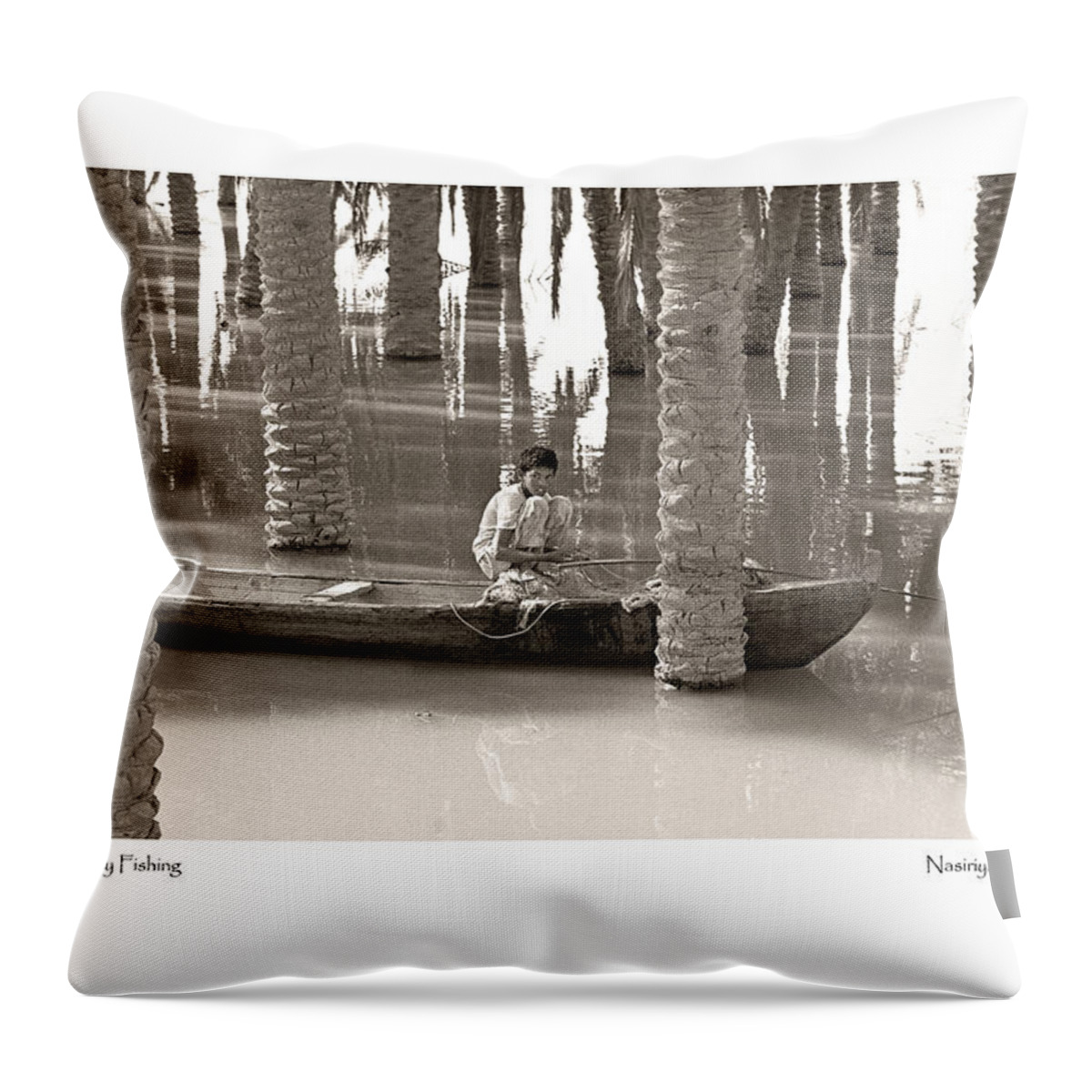 Iraq Throw Pillow featuring the photograph Boy Fishing by Tina Manley