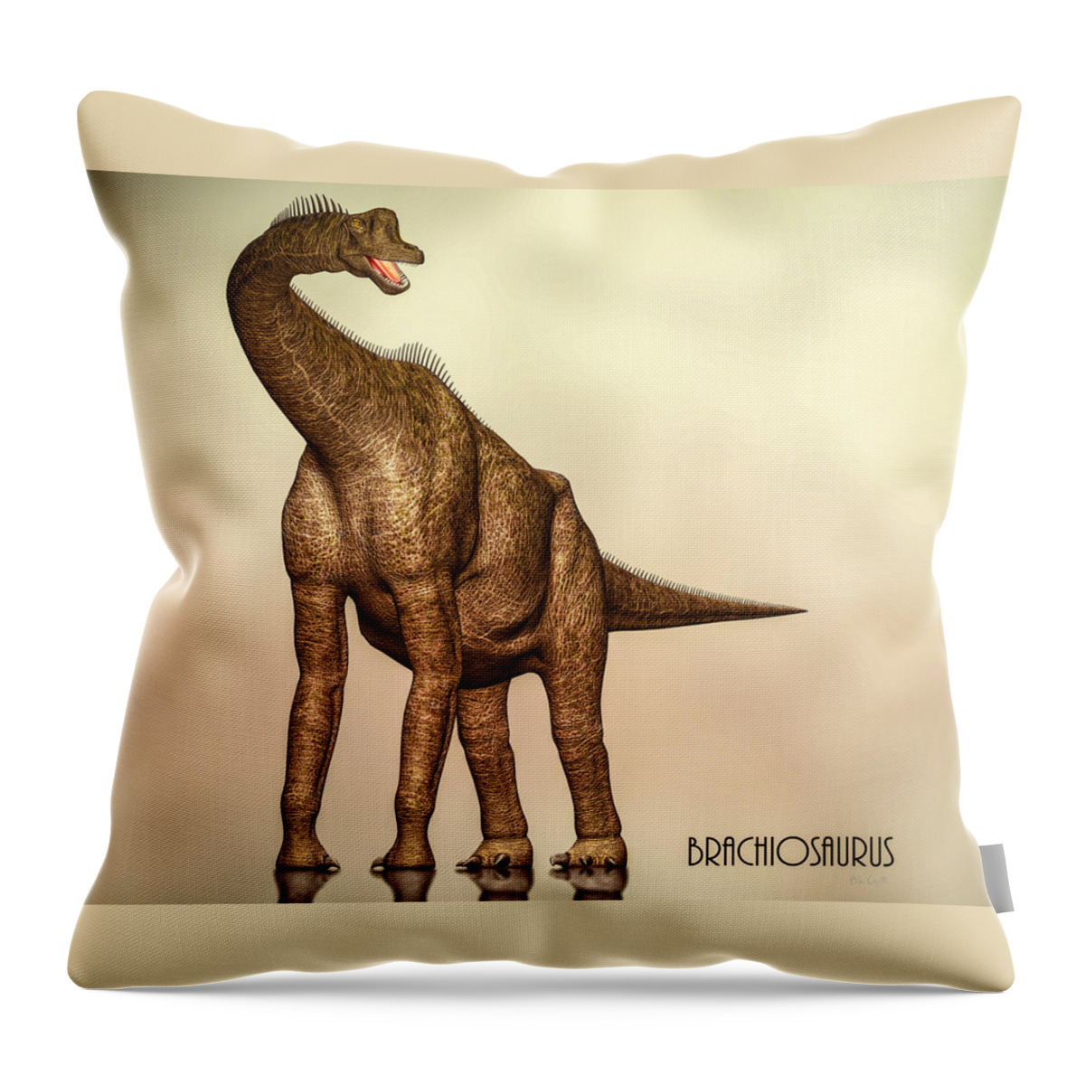 Jurassic Throw Pillow featuring the digital art Brachiosaurus Dinosaur by Bob Orsillo