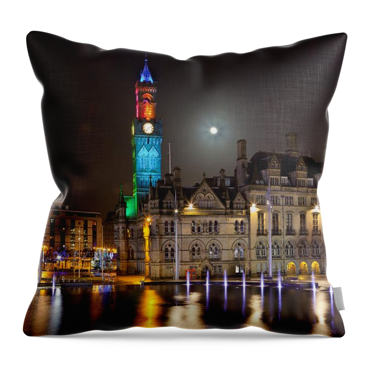 Bradford Throw Pillow featuring the photograph Bradford City Hall in the evening by Mick Flynn