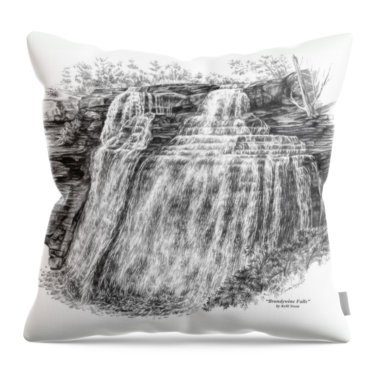Cuyahoga Valley Throw Pillow featuring the drawing Brandywine Falls - Cuyahoga Valley National Park by Kelli Swan