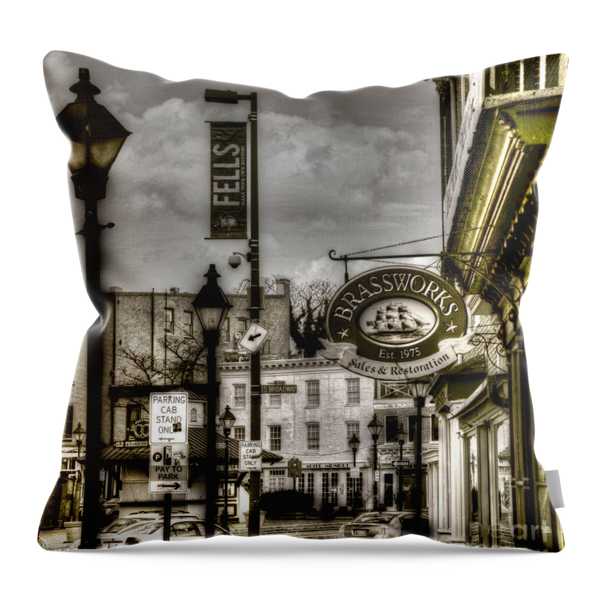 Fells Point Throw Pillow featuring the photograph Brassworks by Debbi Granruth