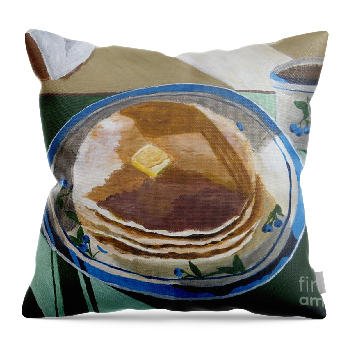 Pancakes Throw Pillow featuring the painting Breakfast Is Served by C E Dill