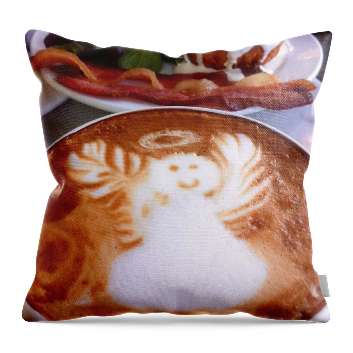 Saint Honore Latte Throw Pillow featuring the photograph Breakfast With An Angel Latte by Susan Garren
