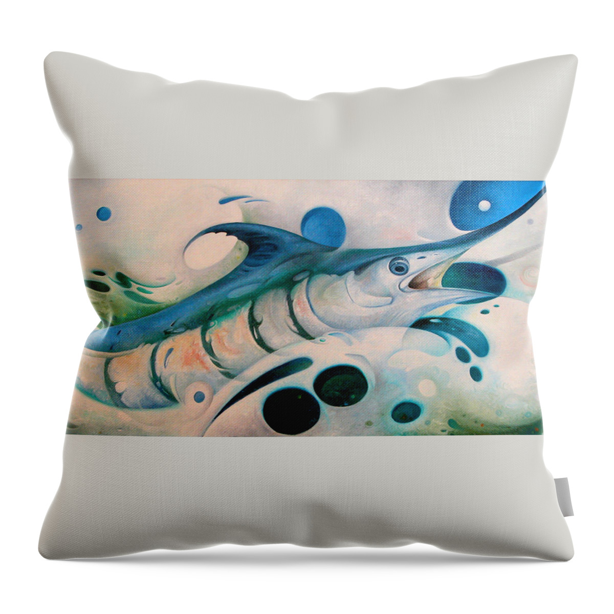Blue Marlin Throw Pillow featuring the painting Breaking the Surface Two O Clock by T S Carson