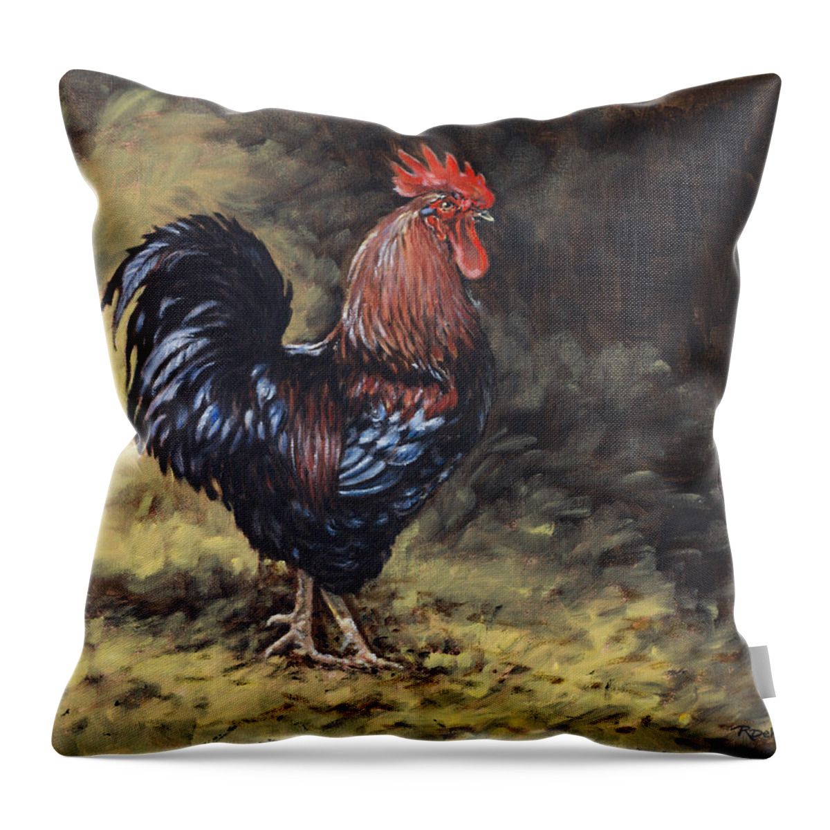 Rooster Throw Pillow featuring the painting Brewster by Richard De Wolfe