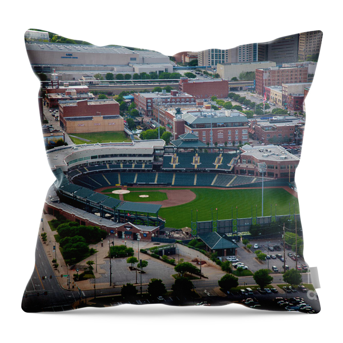 Oklahoma City Throw Pillow featuring the photograph Bricktown Ballpark D by Cooper Ross