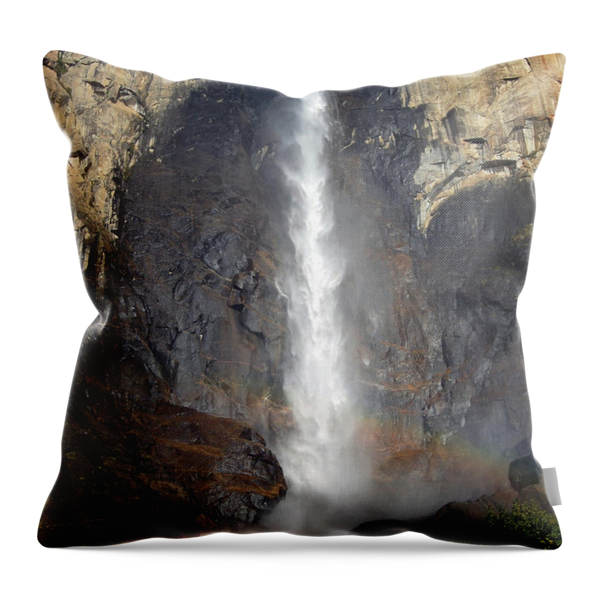 Yosemite National Park Throw Pillow featuring the photograph Bridalveil Falls Double Rainbow by Debra Thompson