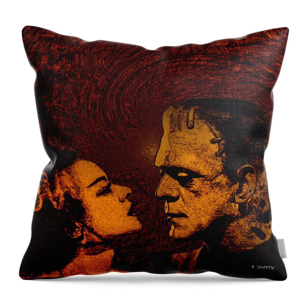Frankenstein Throw Pillow featuring the painting Bride and Groom bronze ed. by Brian Dearth