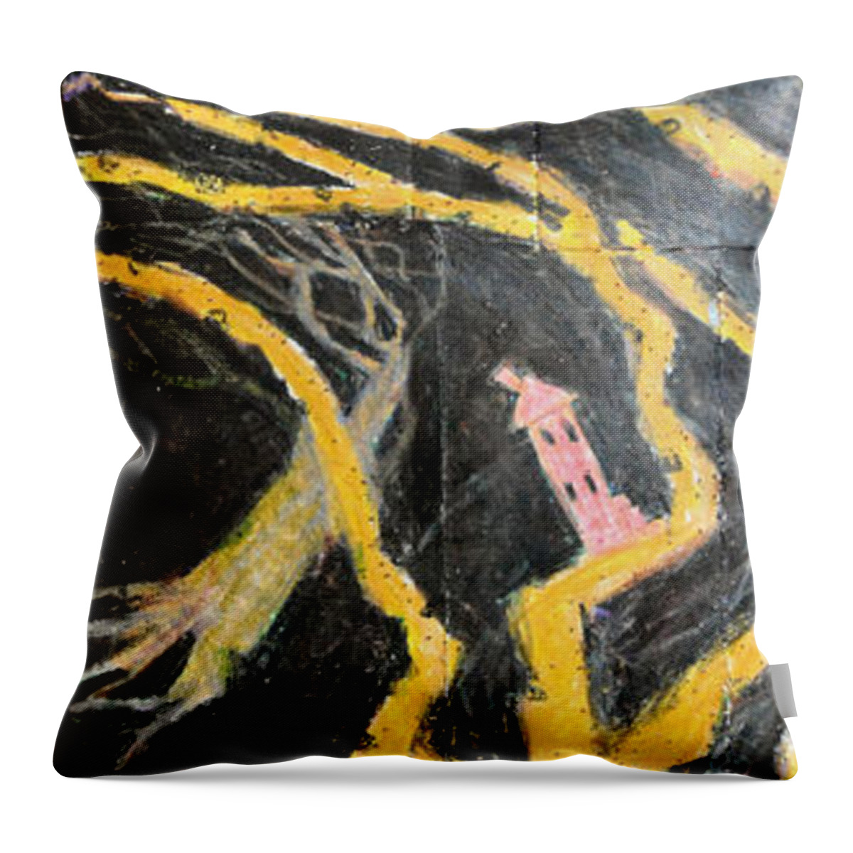 Abstract White Wedding Moon House Modern Outsider Red Shoes Flying Stars Folk Raw Tree Throw Pillow featuring the painting Bride in Blood Shoes - Right by Nancy Mauerman