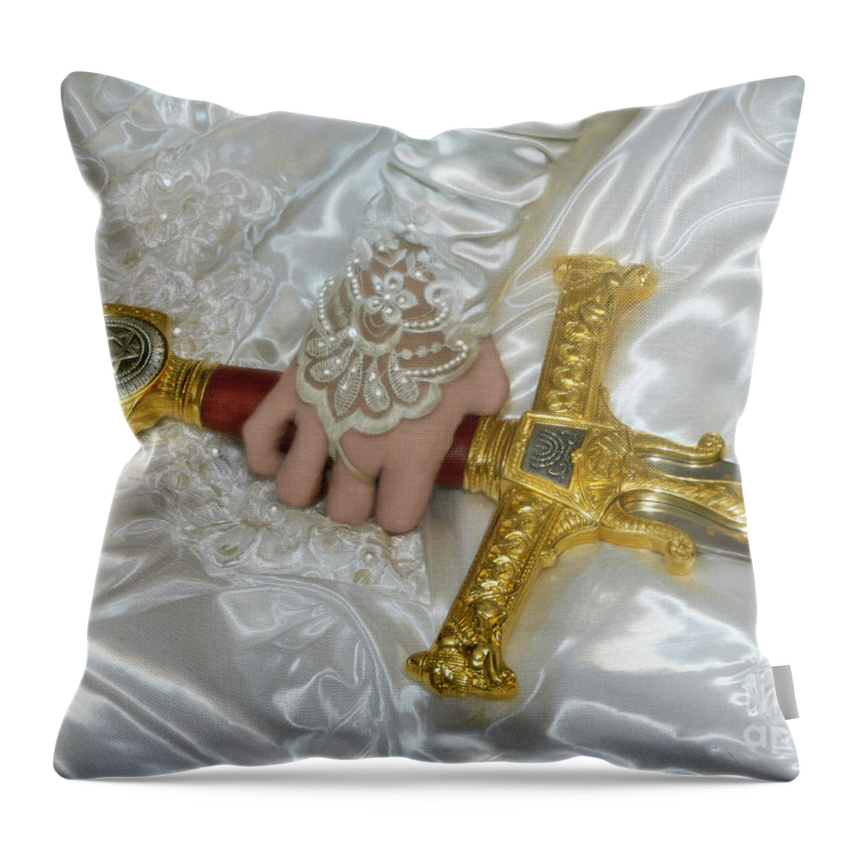 Bride Of Christ Art Throw Pillow featuring the photograph Sword In Hand by Constance Woods