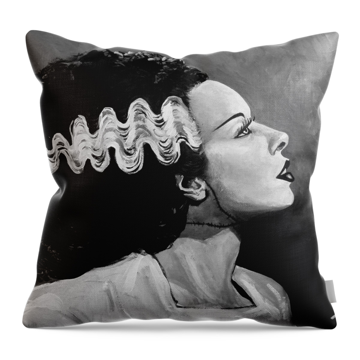 Bride Of Frankenstein Throw Pillow featuring the painting Bride by Tom Carlton