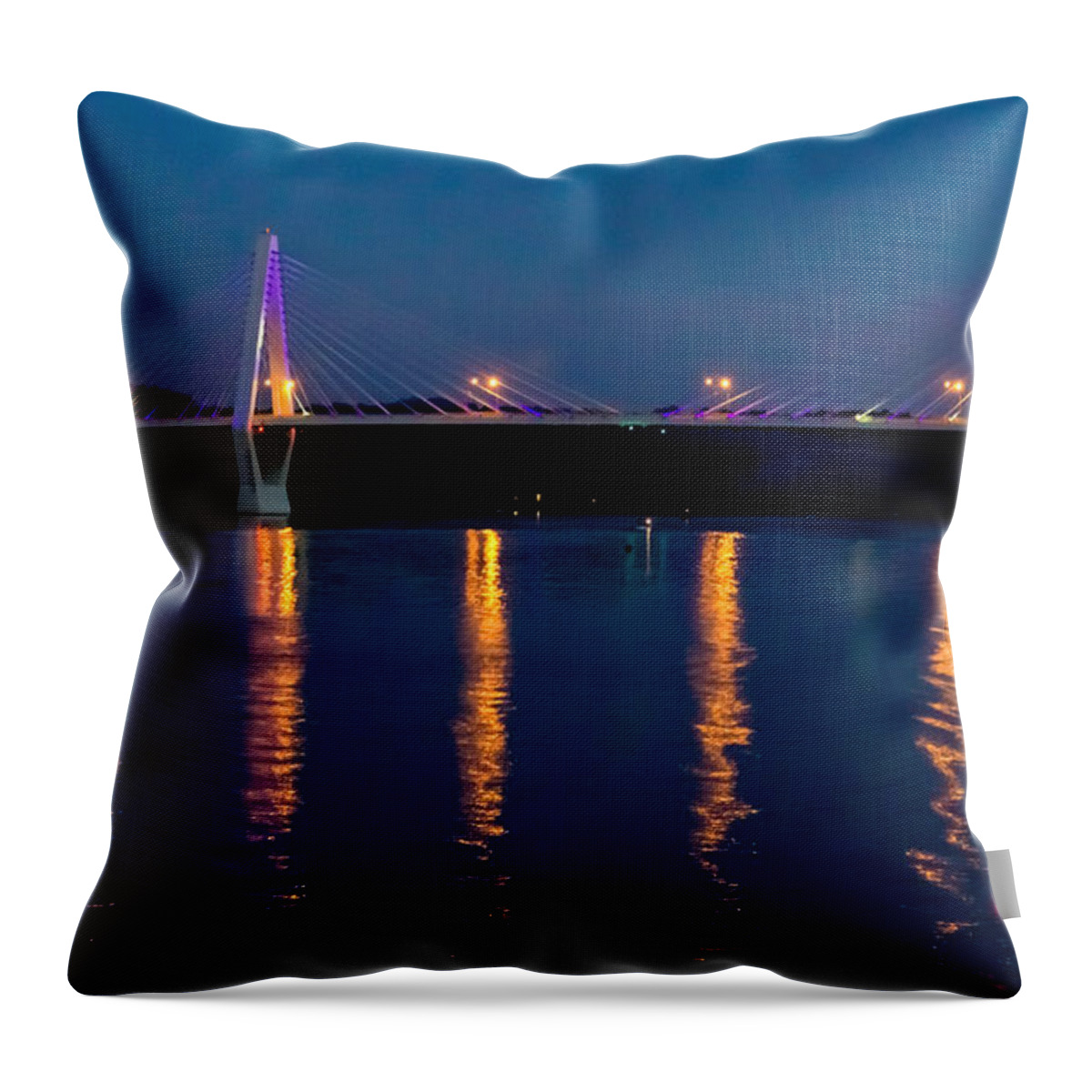 Wire Throw Pillow featuring the photograph Bridge at night by Jonny D