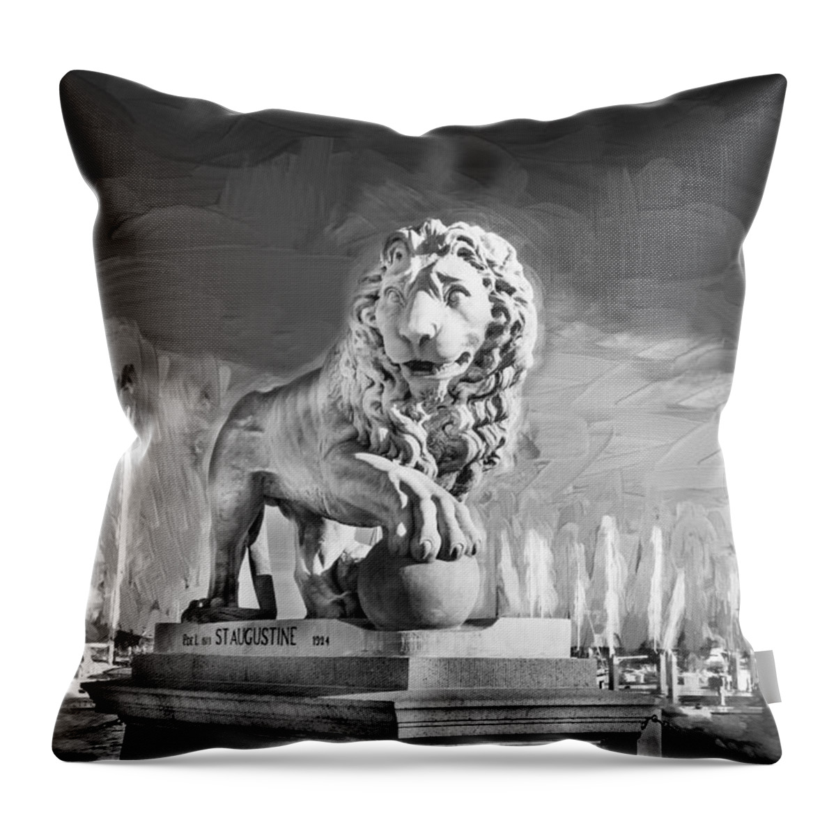 Bridge Of Lions Throw Pillow featuring the photograph Bridge of Lions St Augustine Florida Painted BW by Rich Franco