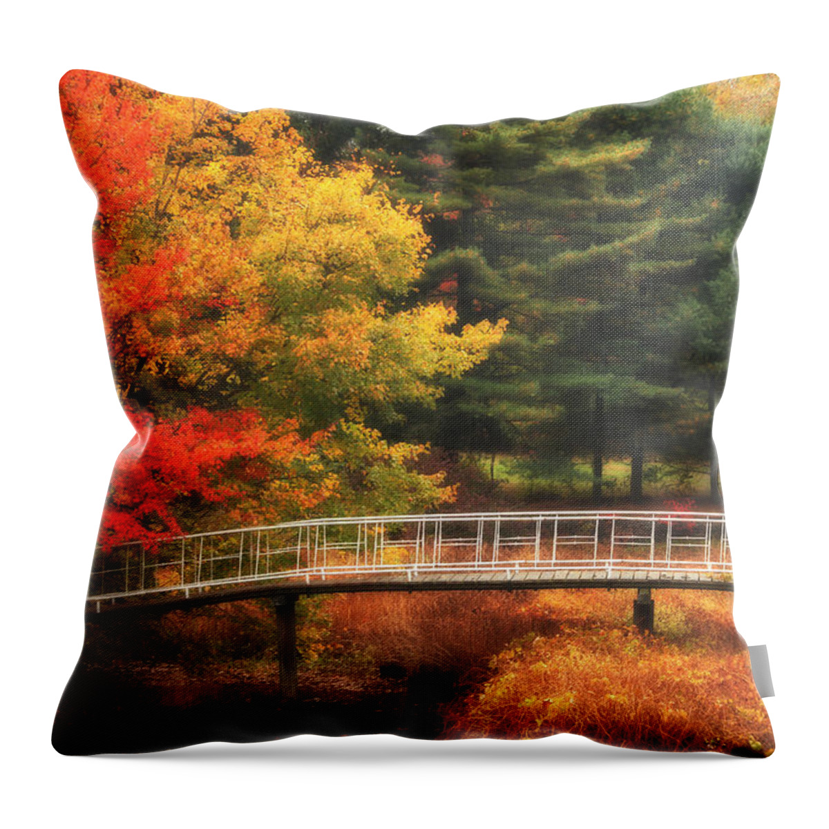 Autumn Throw Pillow featuring the photograph Bridge to Autumn by Karol Livote